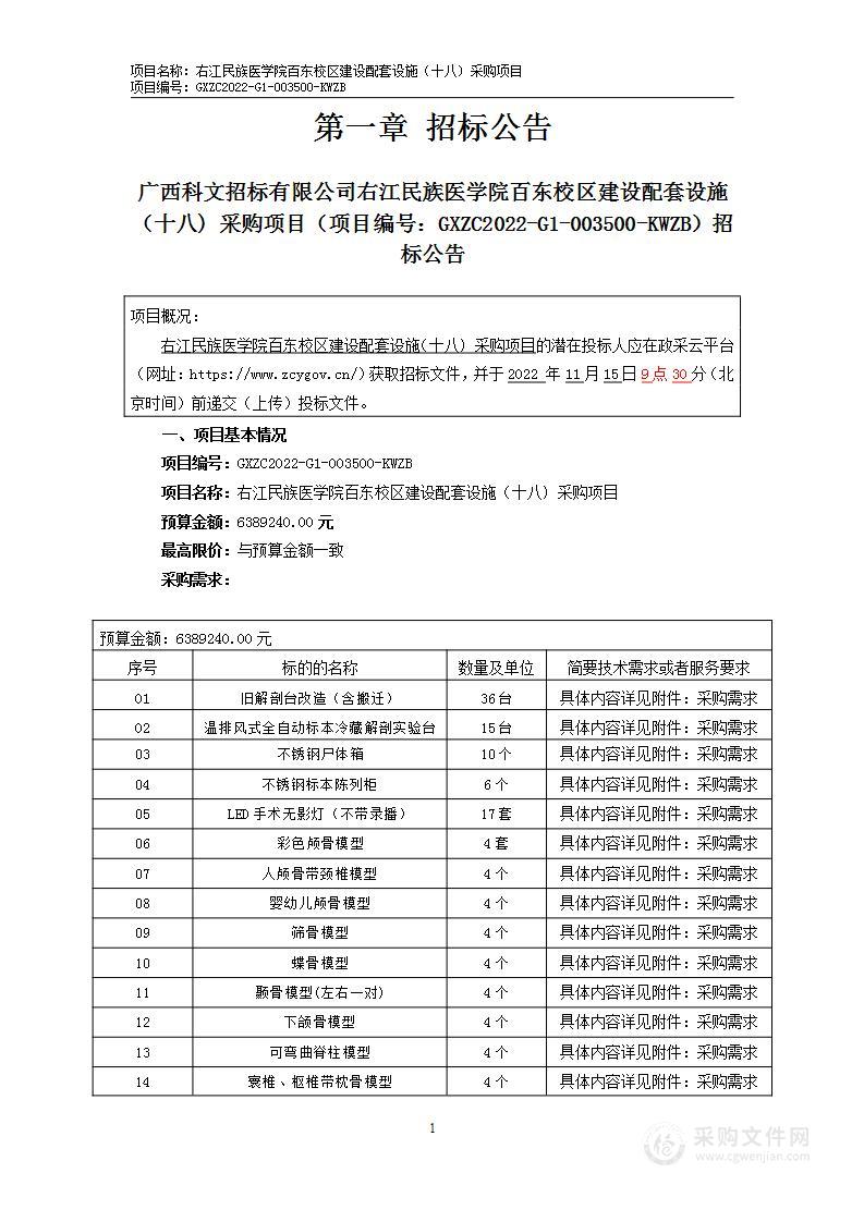 右江民族医学院百东校区建设配套设施（十八) 采购项目