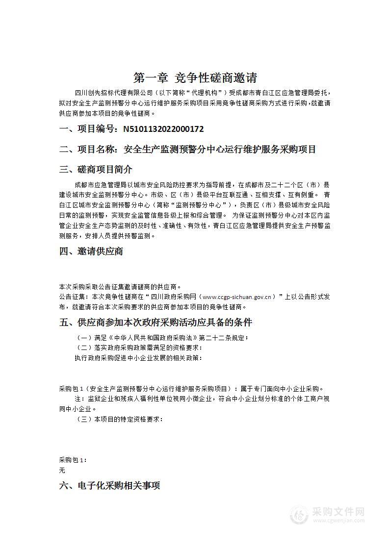 成都市青白江区应急管理局安全生产监测预警分中心运行维护服务采购项目