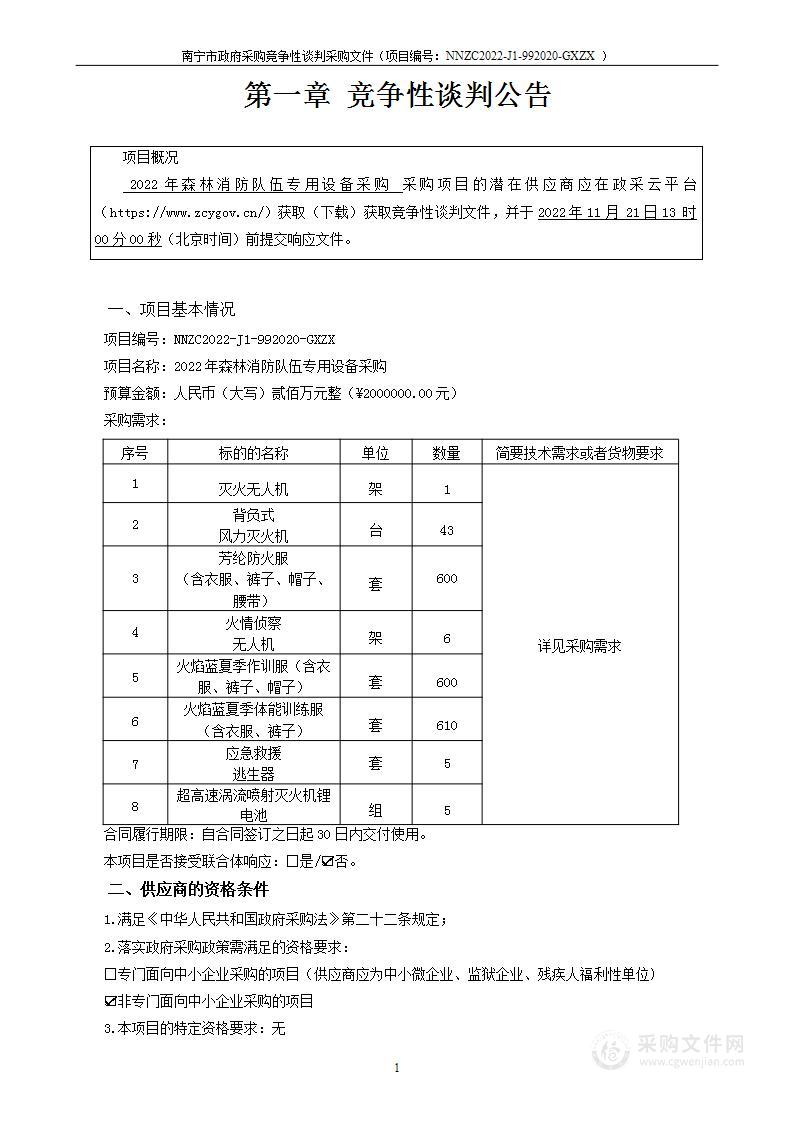 2022年森林消防队伍专用设备采购