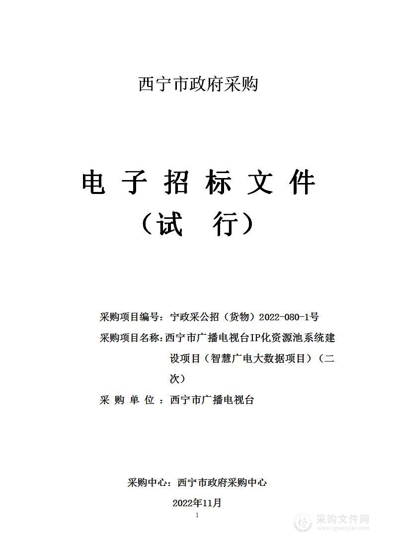 西宁市广播电视台IP化资源池系统建设项目（智慧广电大数据项目）