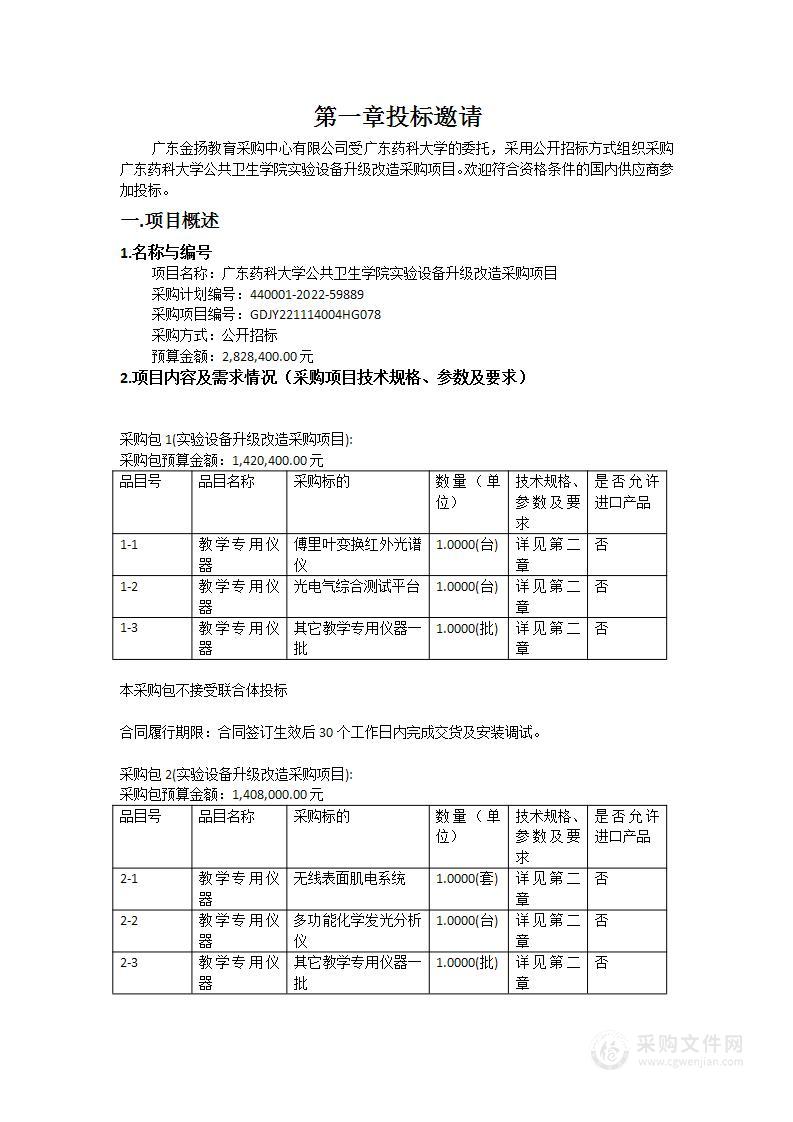 广东药科大学公共卫生学院实验设备升级改造采购项目