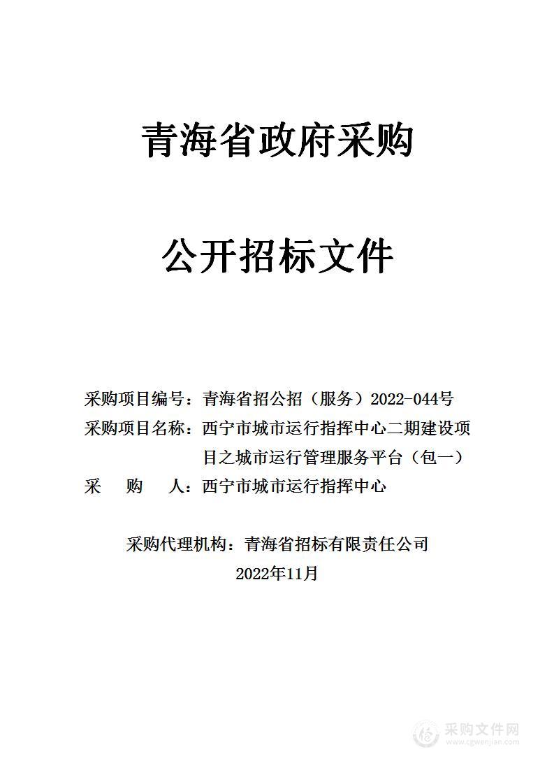 西宁市城市运行指挥中心二期建设项目之城市运行管理服务平台采购