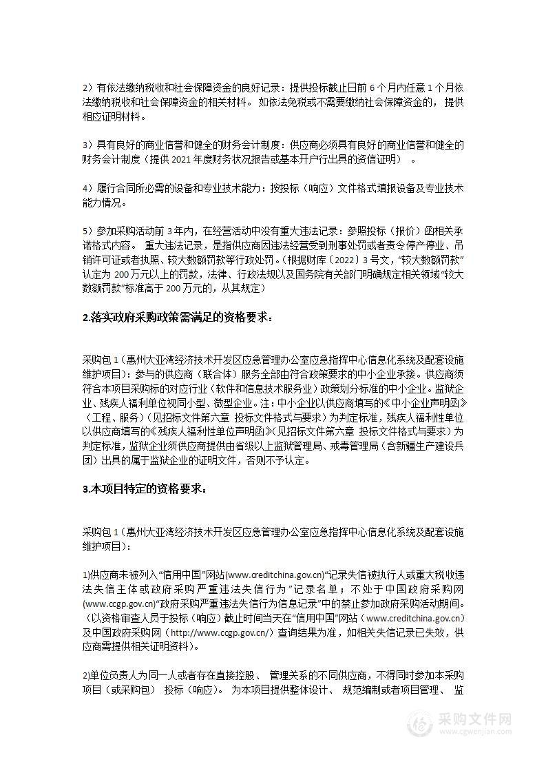 惠州大亚湾经济技术开发区应急管理办公室应急指挥中心信息化系统及配套设施维护项目