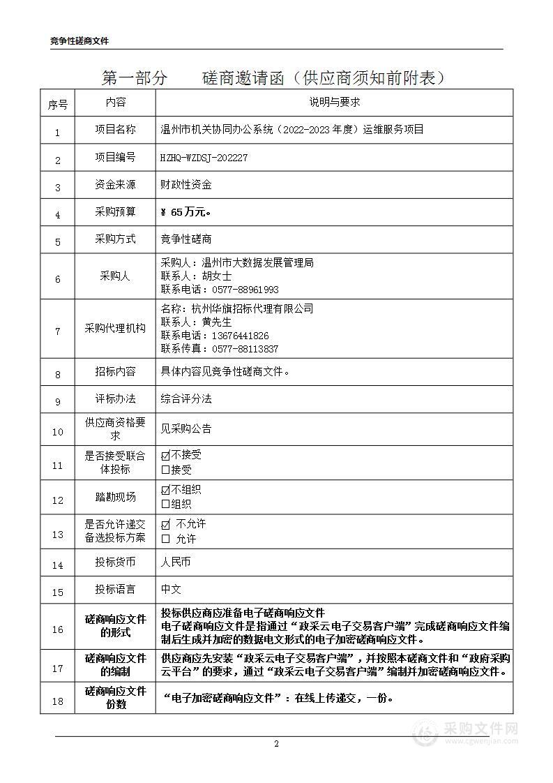 温州市机关协同办公系统（2022-2023年度）运维服务项目