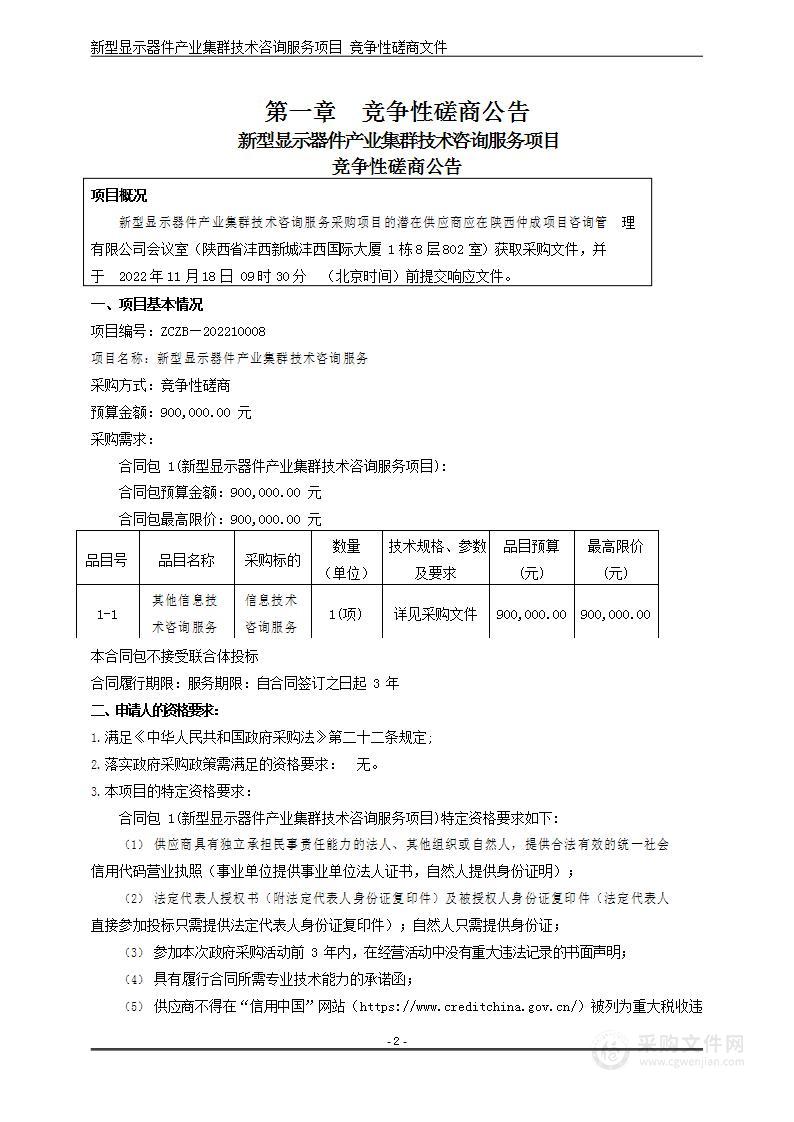 新型显示器件产业集群技术咨询服务项目