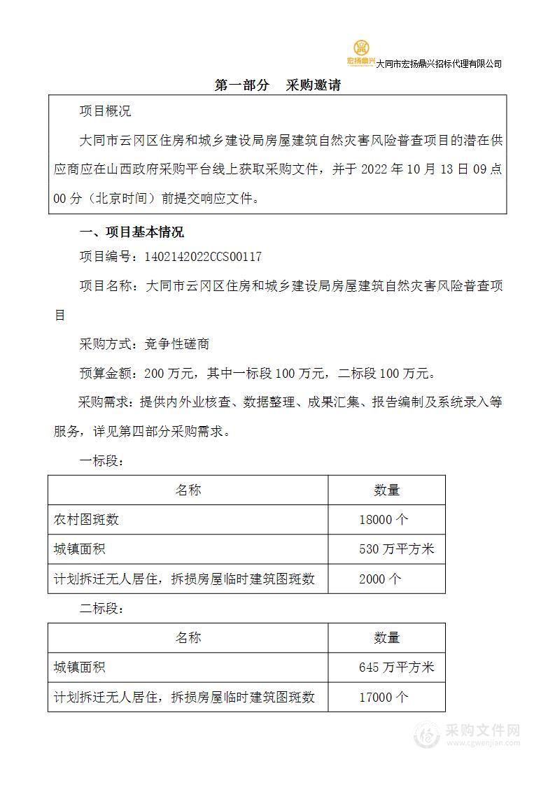 大同市云冈区住房和城乡建设局房屋建筑自然灾害风险普查项目