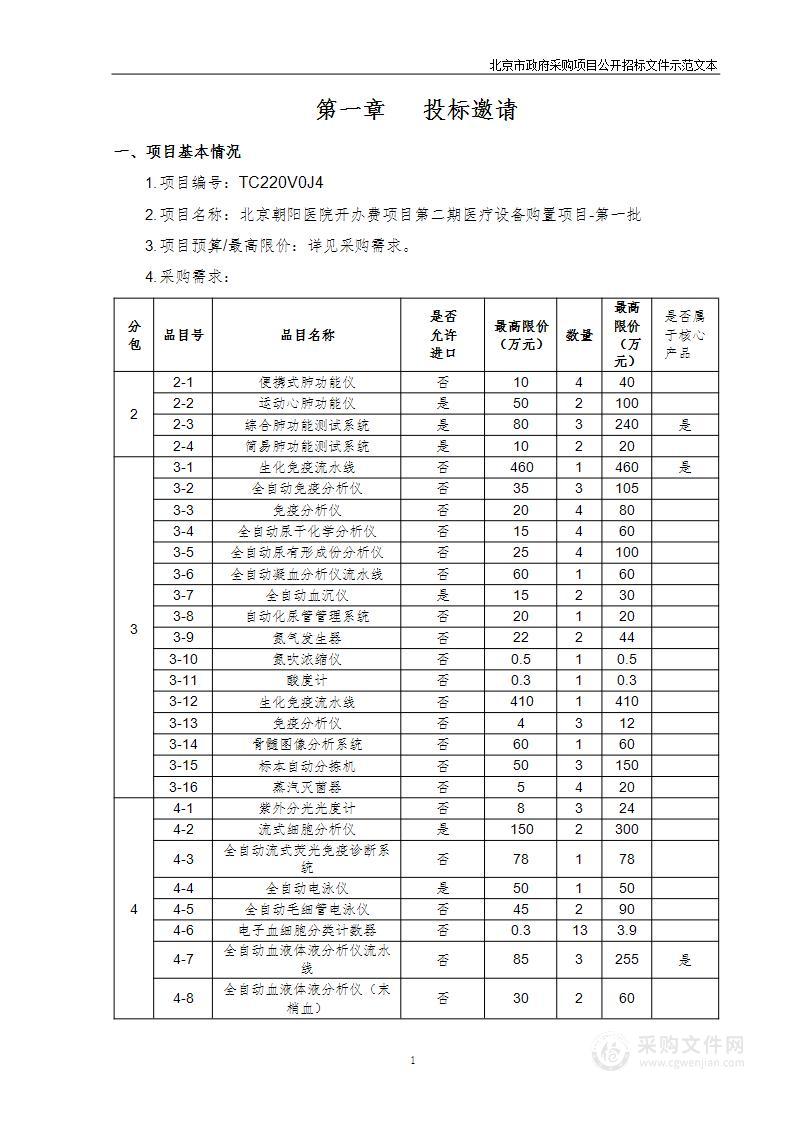 北京朝阳医院开办费项目第二期医疗设备购置项目-第一批（第四包）