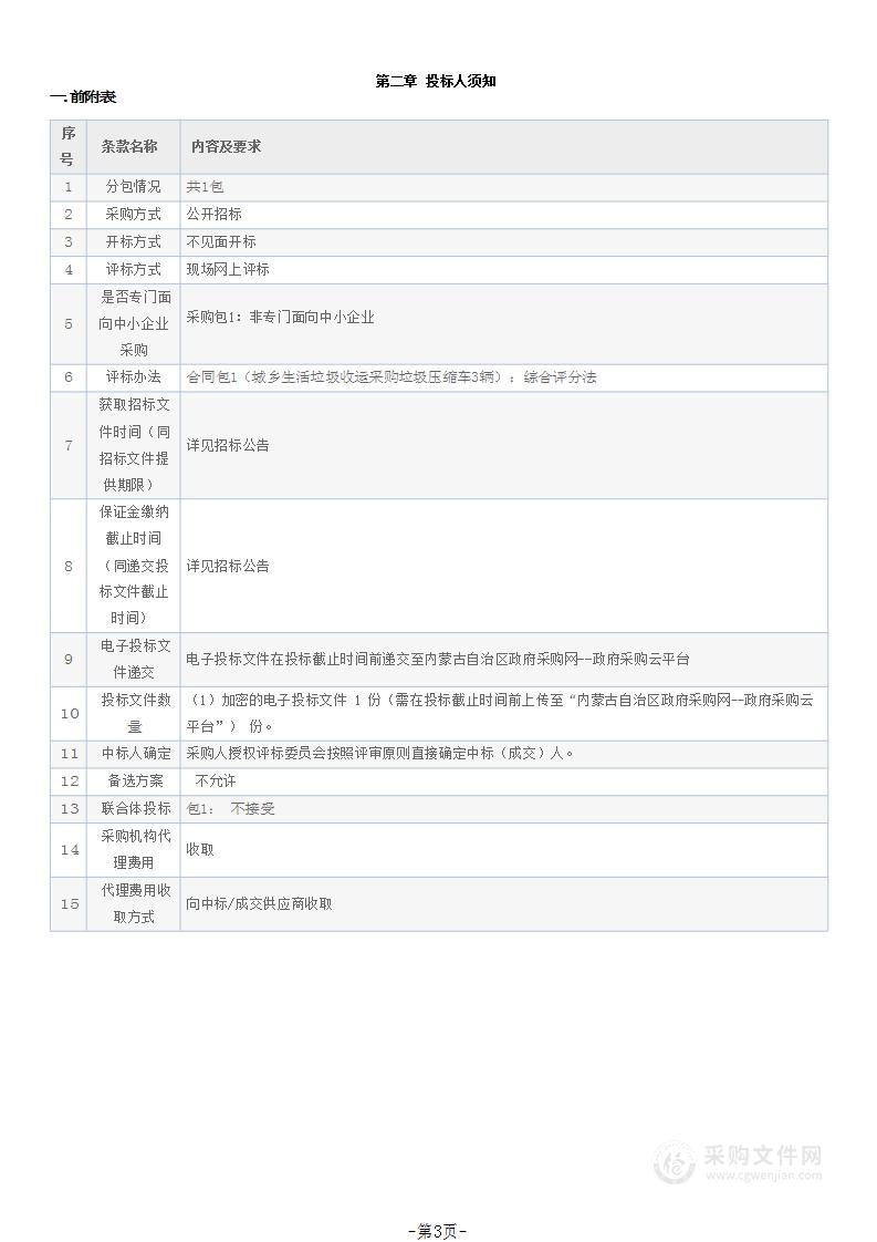 城乡生活垃圾收运采购垃圾压缩车3辆