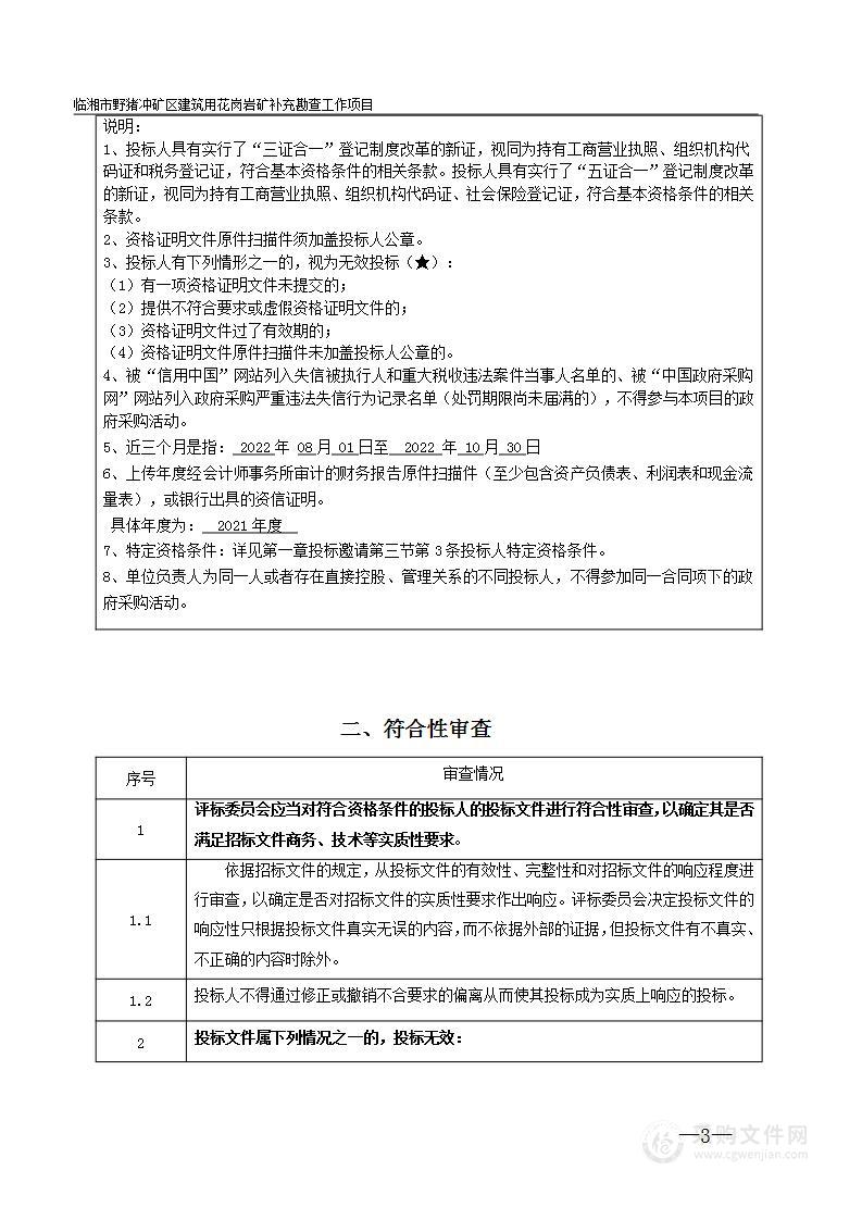 临湘市野猪冲矿区建筑用花岗岩矿补充勘查工作项目