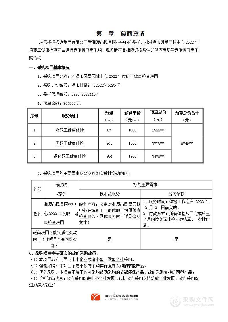 湘潭市风景园林中心2022年度职工健康检查项目