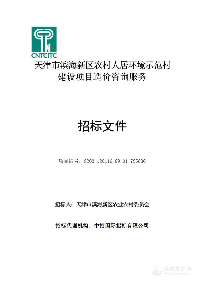 天津市滨海新区农村人居环境示范村建设项目造价咨询服务