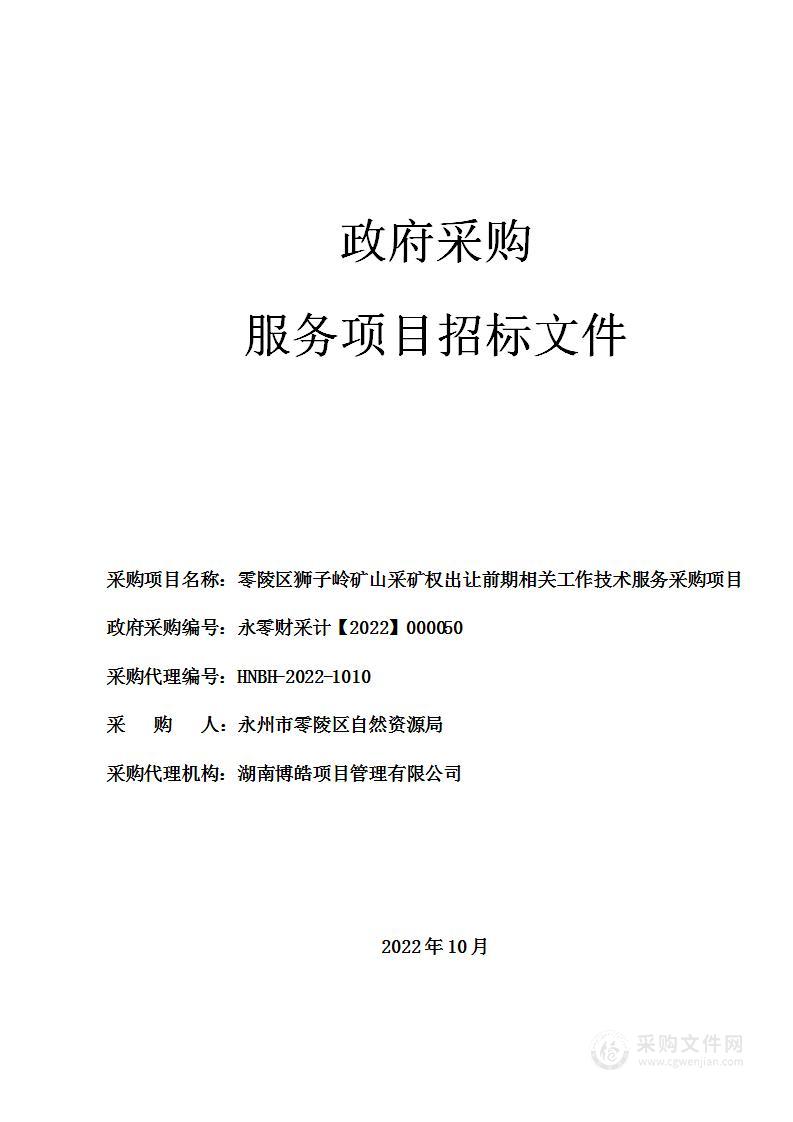 零陵区狮子岭矿山采矿权出让前期相关工作技术服务采购项目