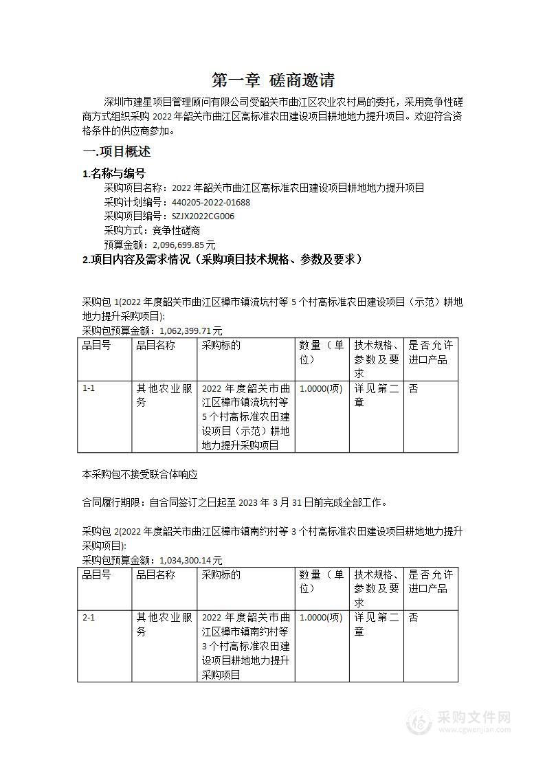 2022年韶关市曲江区高标准农田建设项目耕地地力提升项目