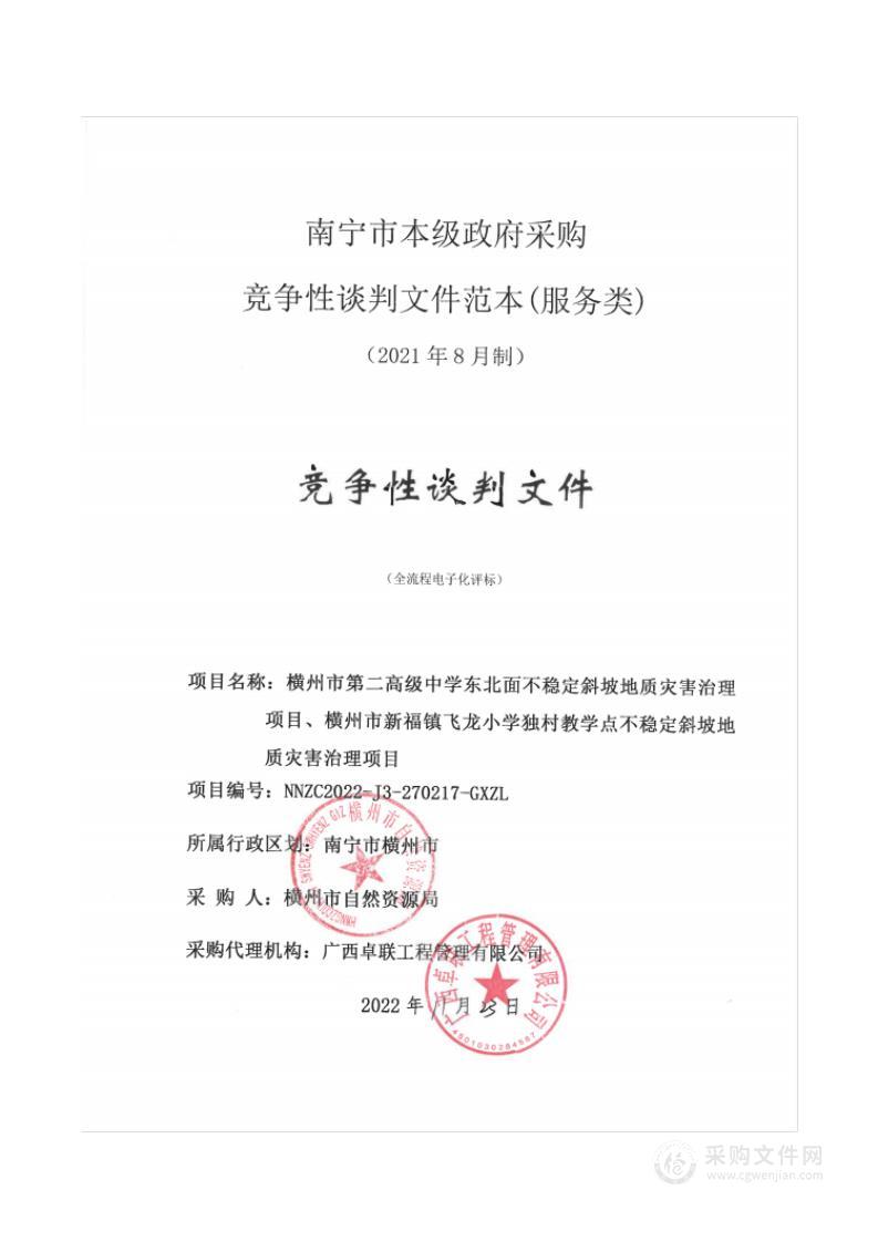 横州市第二高级中学东北面不稳定斜坡地质灾害治理项目、横州市新福镇飞龙小学独村教学点不稳定斜坡地质灾害治理项目