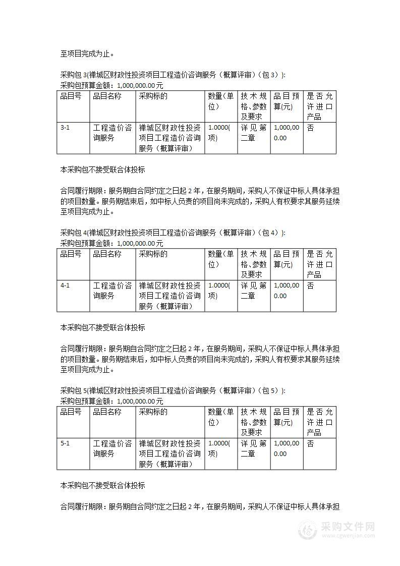 禅城区财政性投资项目工程造价咨询服务（概算评审）