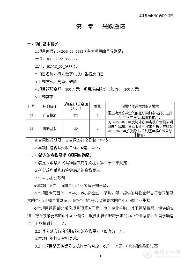 海外数字电视广告投放项目