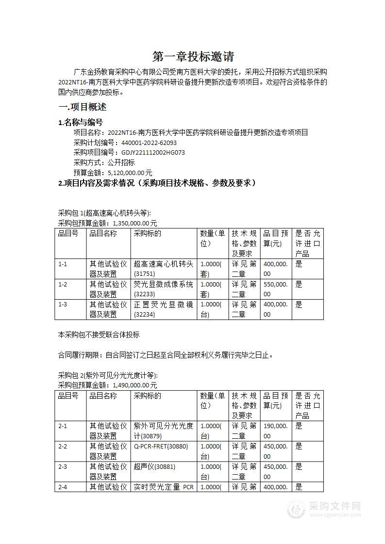 2022NT16-南方医科大学中医药学院科研设备提升更新改造专项项目