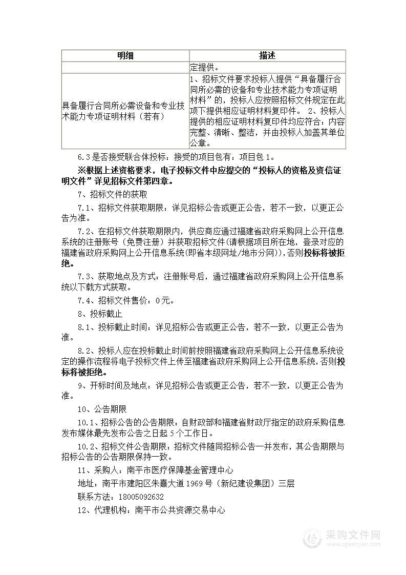 南平市医疗保障基金管理中心医疗保障信息平台智能审核系统南平本地化运维服务服务类采购项目