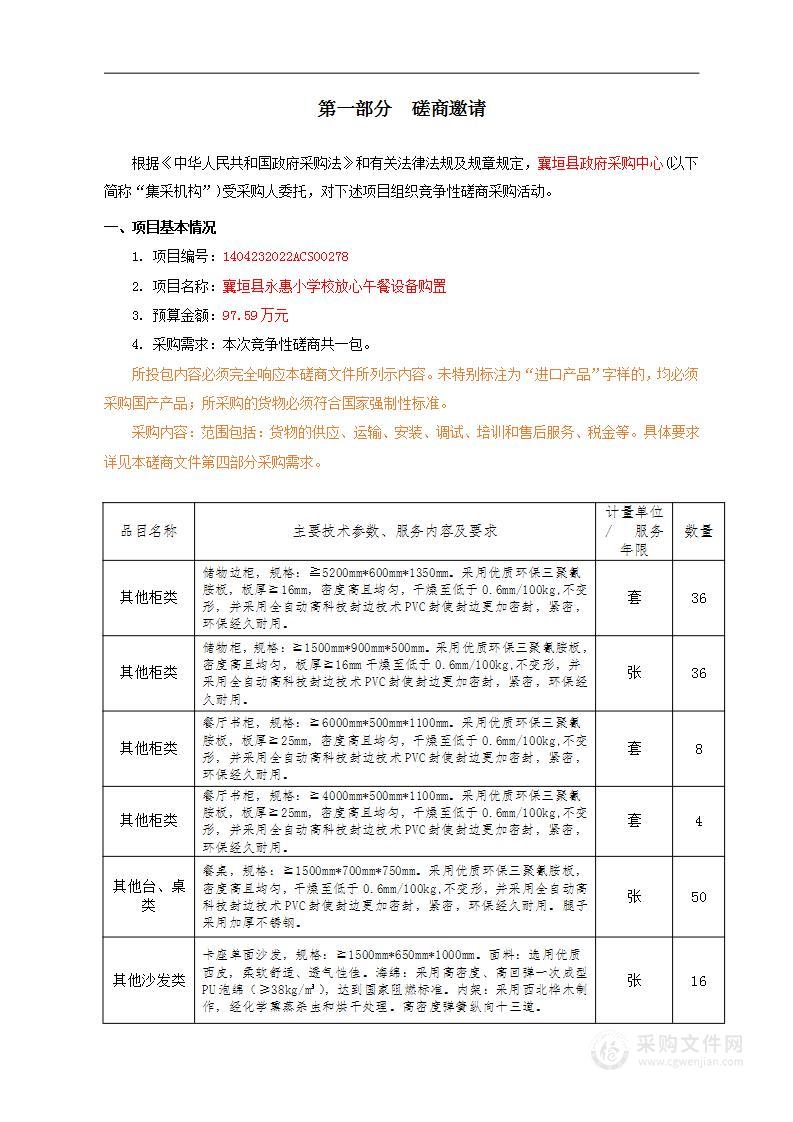 襄垣县永惠小学校放心午餐设备购置