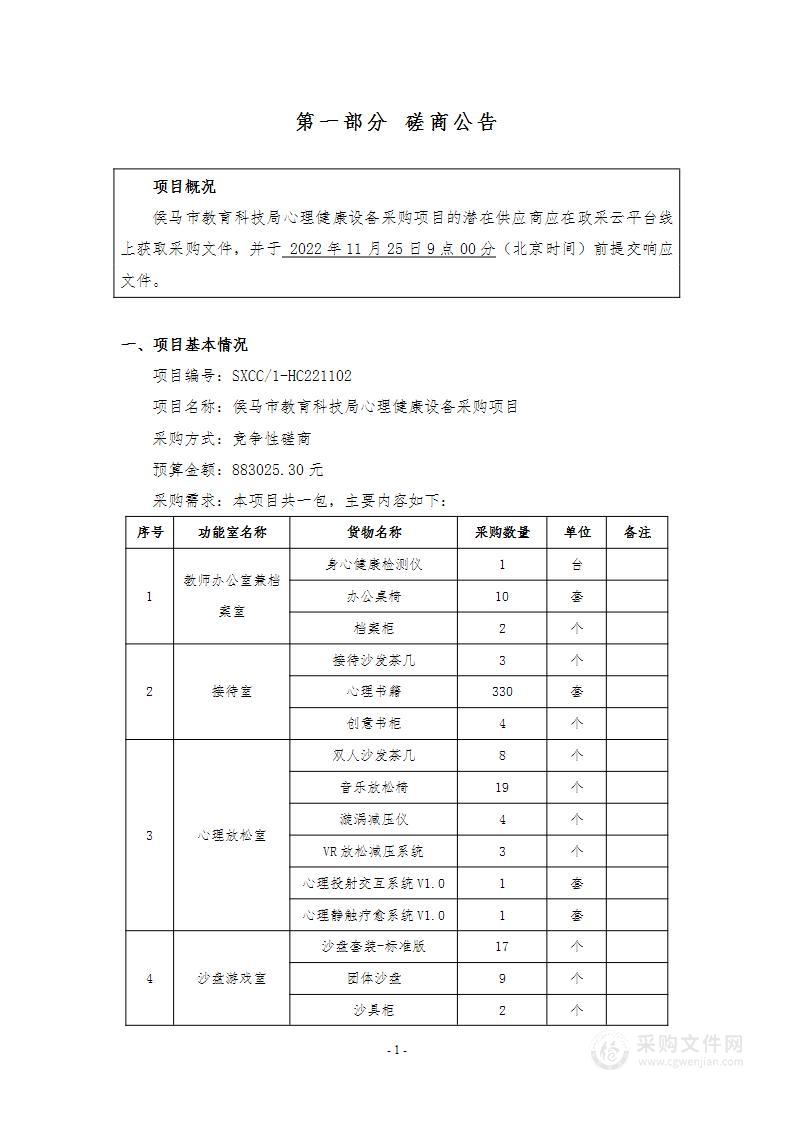 侯马市教育科技局心理健康设备采购项目