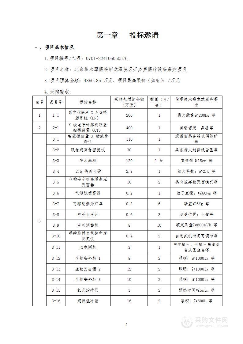 北京积水潭医院新龙泽院区开办费医疗设备采购项目