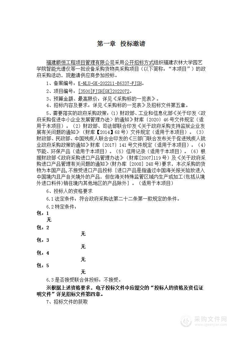 福建农林大学园艺学院智能光谱仪等一批设备采购货物类采购项目