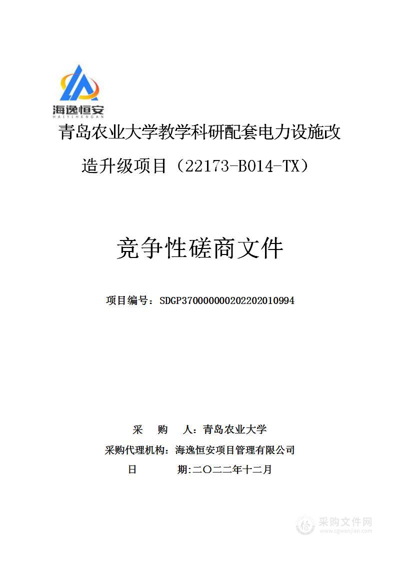 青岛农业大学教学科研配套电力设施改造升级项目（22173-B014-TX）