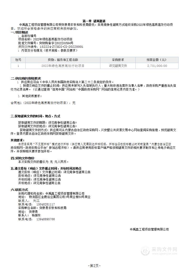 2022年绿色高质高效行动项目