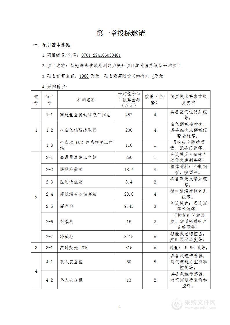 新冠病毒核酸检测能力提升项目其他医疗设备采购项目