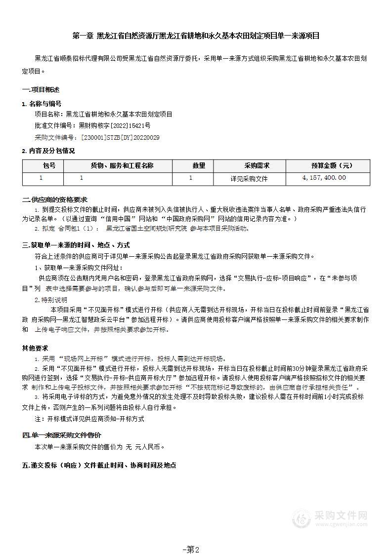 黑龙江省耕地和永久基本农田划定项目