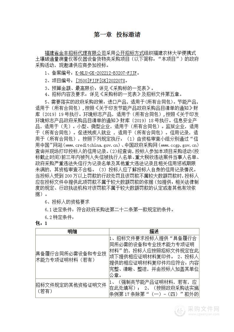 福建农林大学便携式土壤碳通量测量仪等仪器设备货物类采购项目