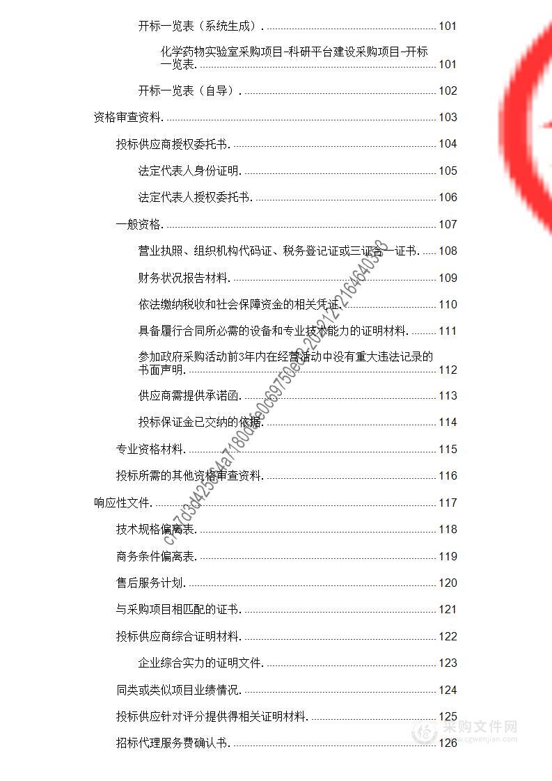 化学药物实验室采购项目—科研平台建设采购项目