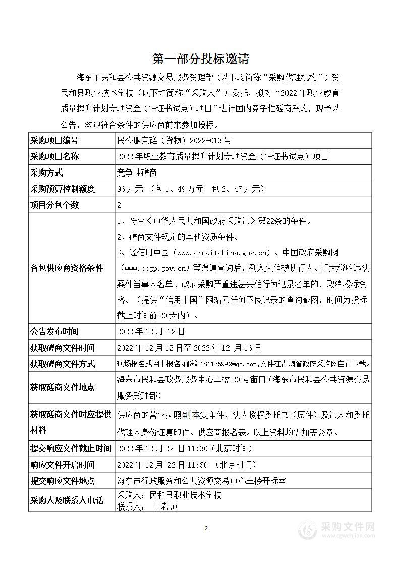 2022年职业教育质量提升计划专项资金（1+证书试点）项目