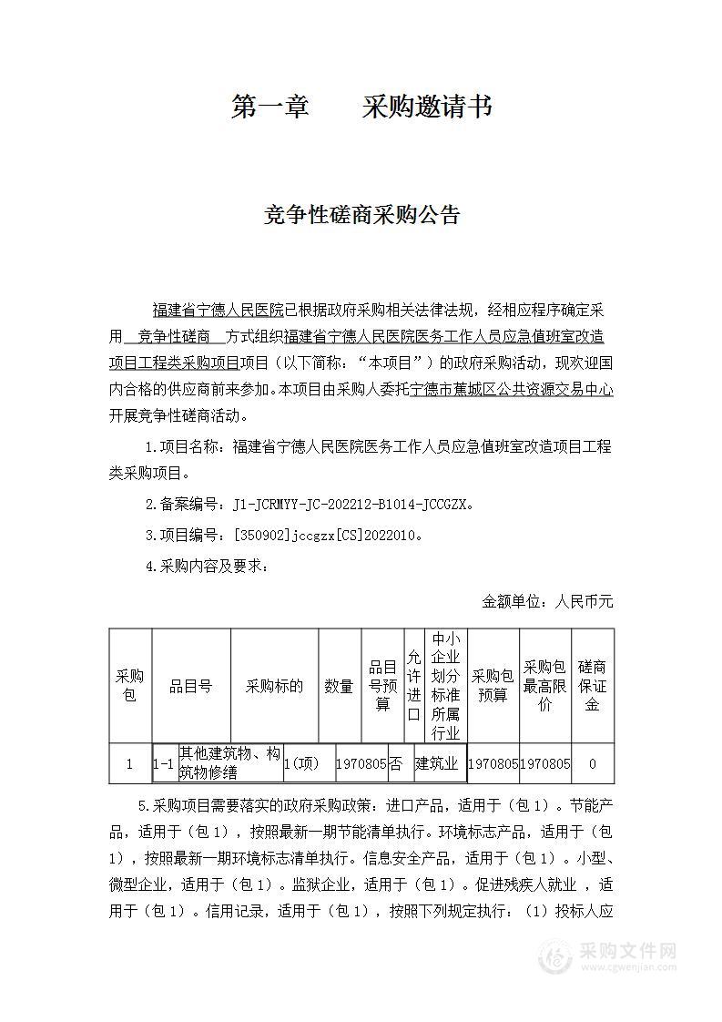 福建省宁德人民医院医务工作人员应急值班室改造项目工程类采购项目