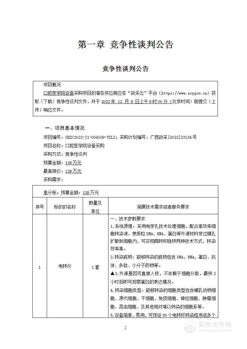 口腔医学院设备采购