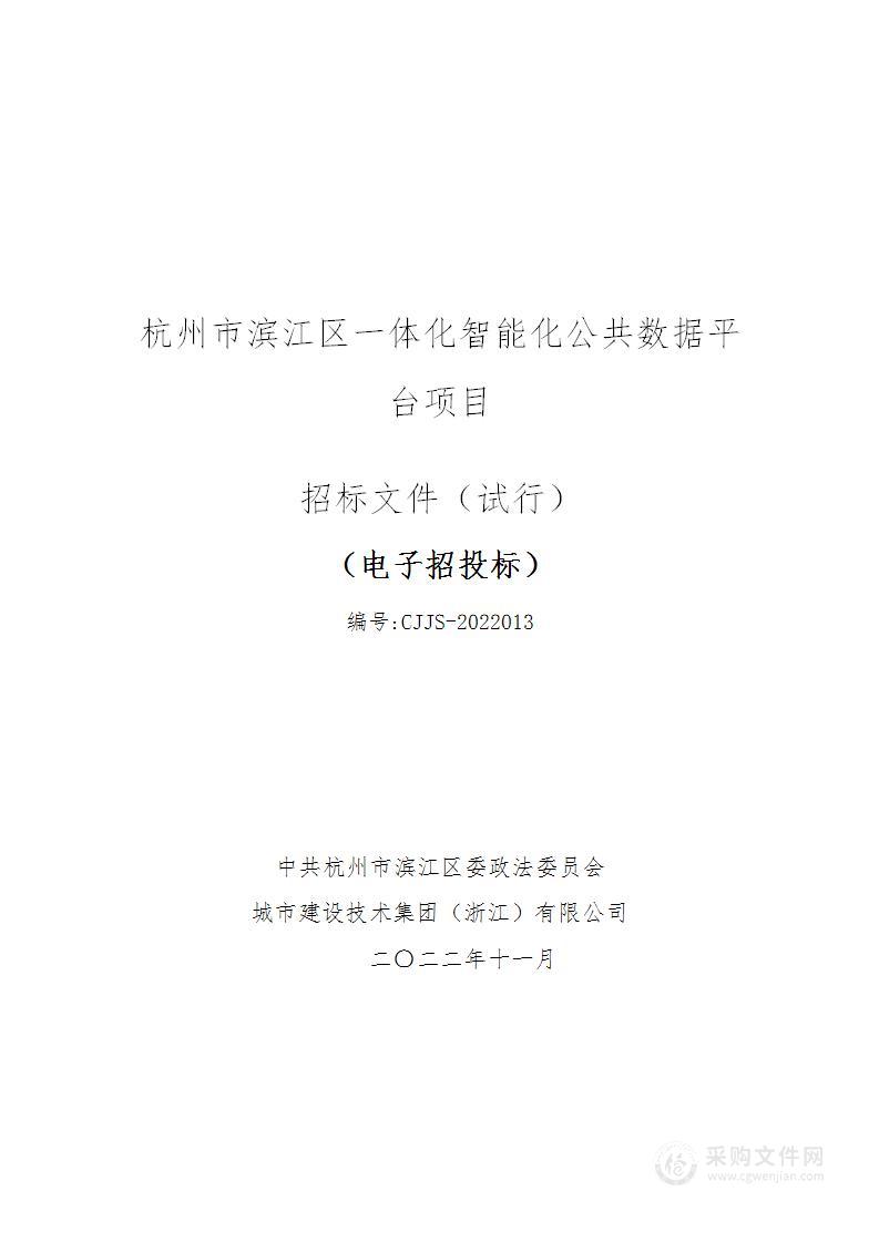 杭州市滨江区一体化智能化公共数据平台项目