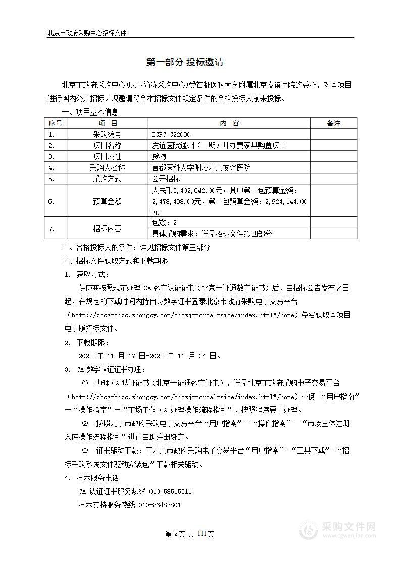 友谊医院通州（二期）开办费家具购置项目