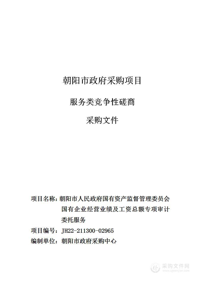 朝阳市人民政府国有资产监督管理委员会国有企业经营业绩及工资总额专项审计委托服务