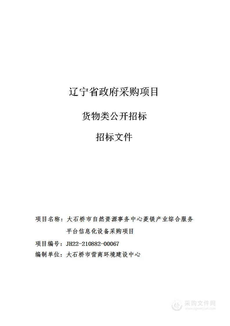 大石桥市自然资源事务中心菱镁产业综合服务平台信息化设备采购项目