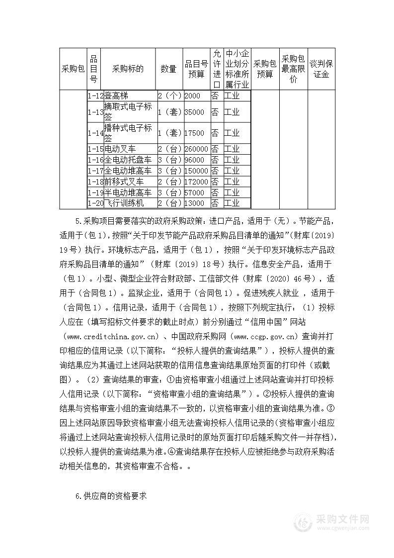 黎明职业大学智慧物流产教融合实训基地项目货物类采购项目