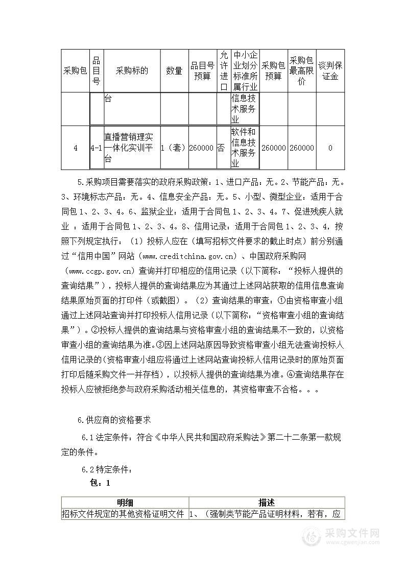 黎明职业大学现代商务综合实训室采购项目