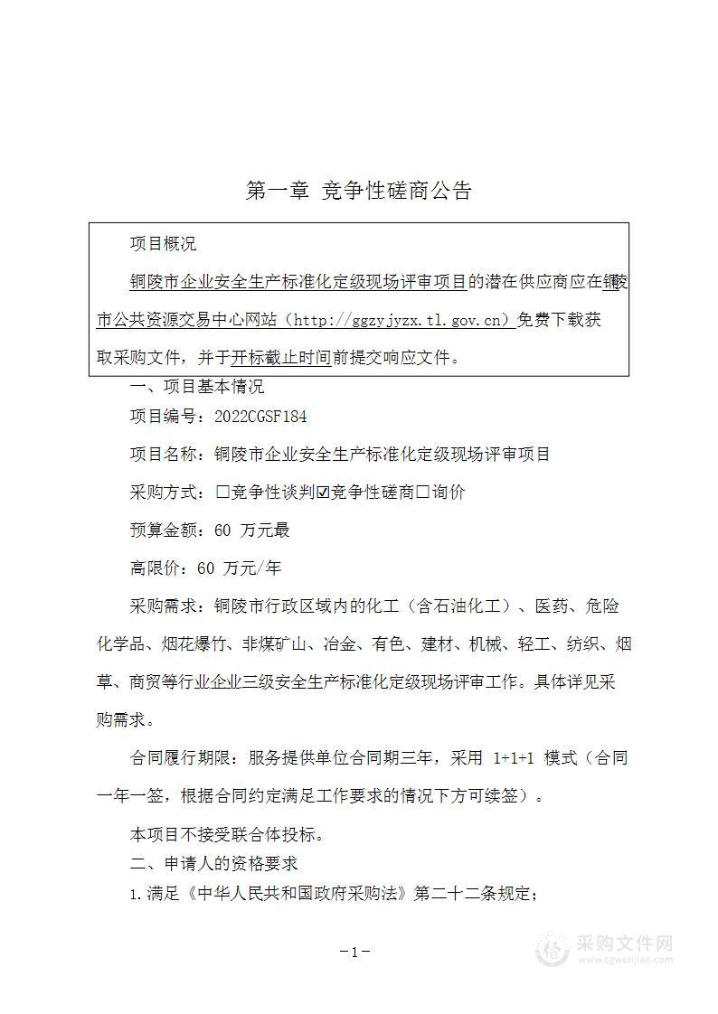 铜陵市企业安全生产标准化定级现场评审项目