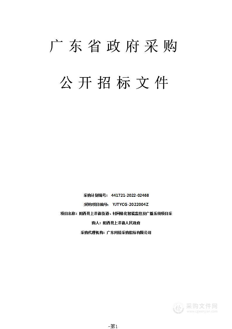 阳西县上洋镇街道、村网格化智能监控及广播系统项目