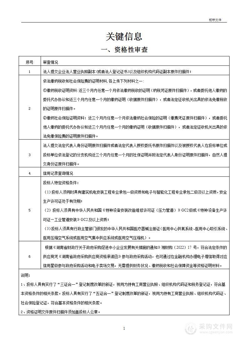 岳阳市中心医院医疗气体工程政府采购项目