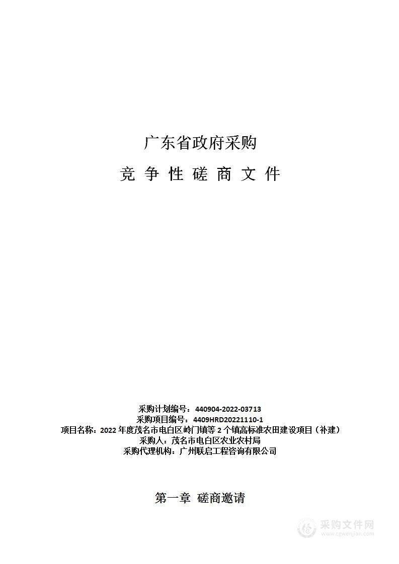 2022年度茂名市电白区岭门镇等2个镇高标准农田建设项目（补建）