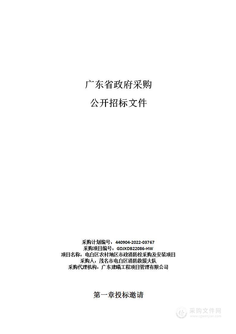 电白区农村地区市政消防栓采购及安装项目