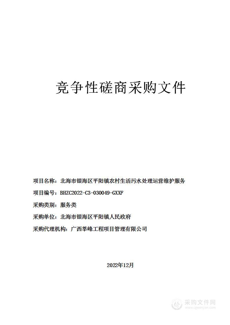 北海市银海区平阳镇农村生活污水处理运营维护服务项目