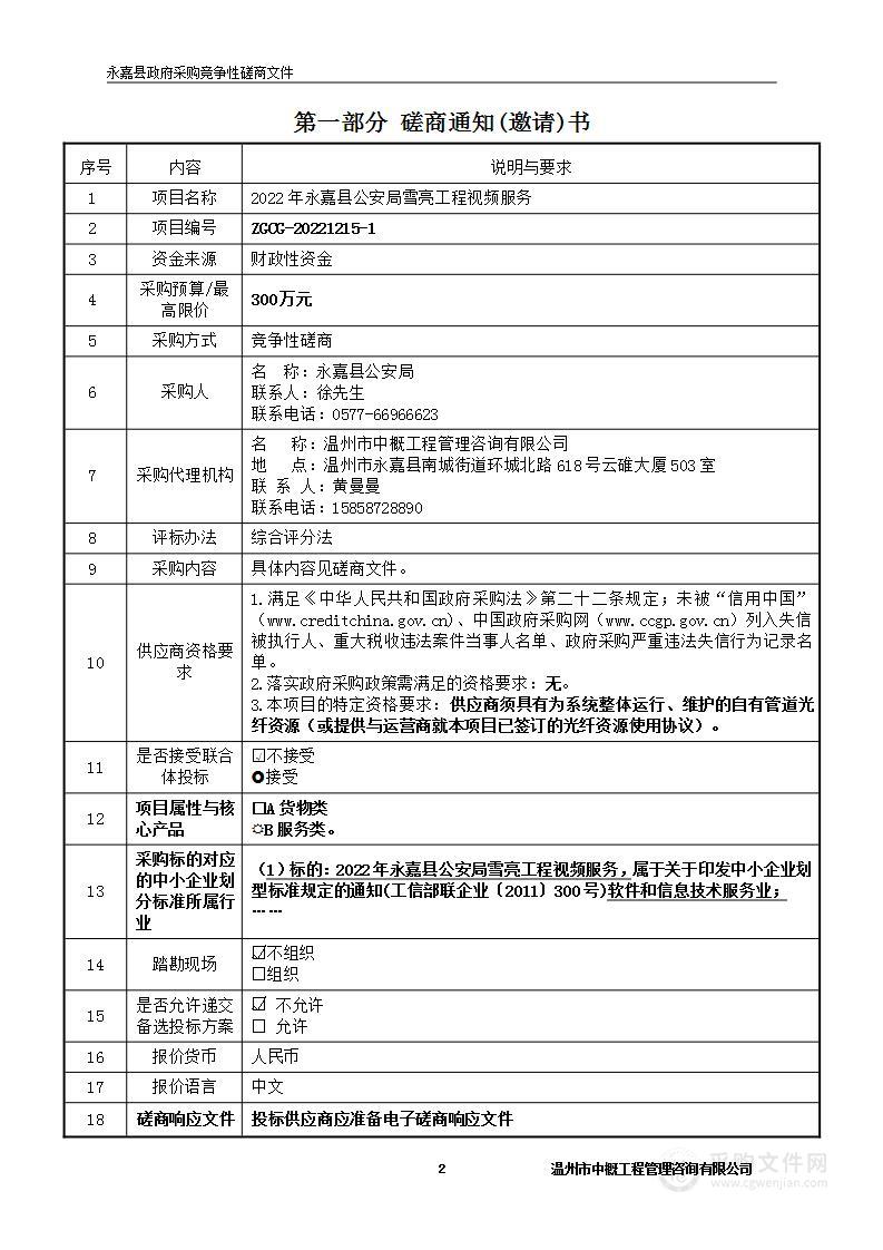 2022年永嘉县公安局雪亮工程视频服务