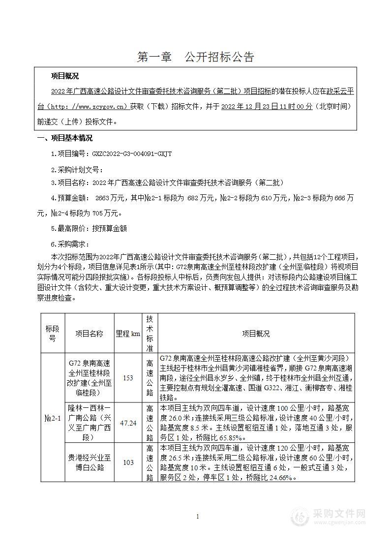 2022年广西高速公路设计文件审查委托技术咨询服务（第二批）项目