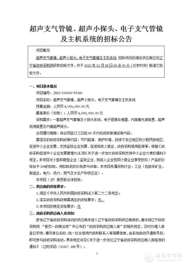 超声支气管镜、超声小探头、电子支气管镜及主机系统